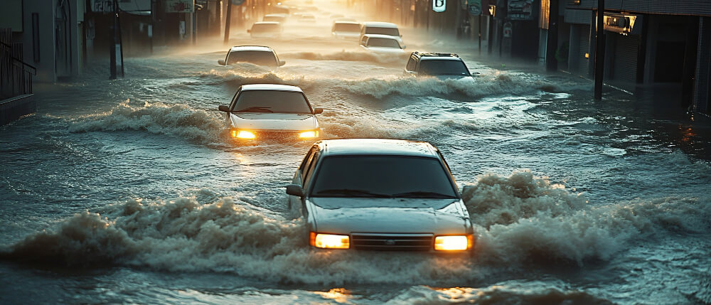 cars in uae driving flooded area
